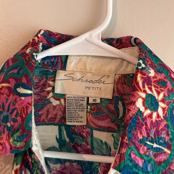 Vintage Schrader Petite Floral Midi Dress Belt Buttons & Shoulder Pads - Picture 3 of 5